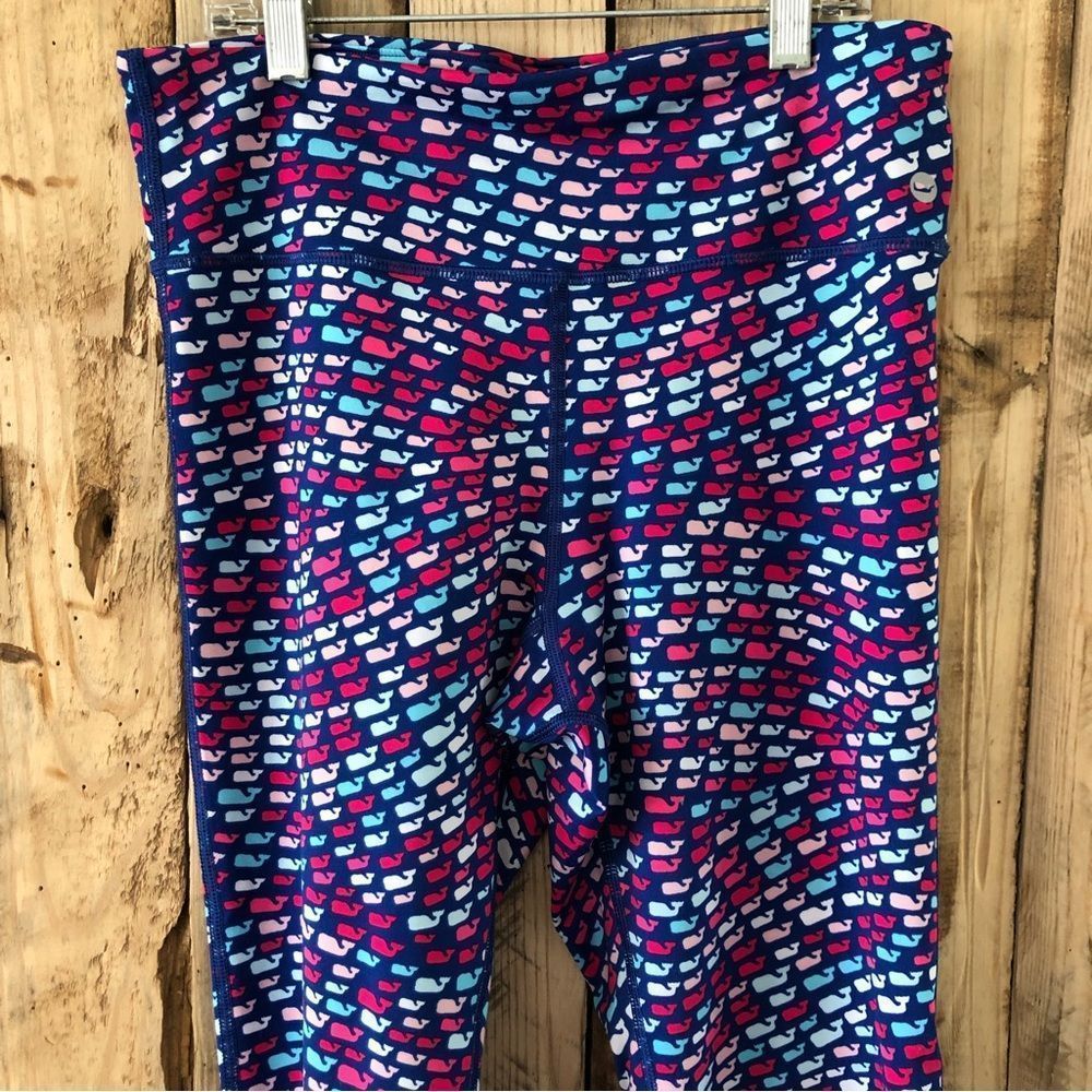 Vineyard Vines Navy Leggings with Pink, Red, Light Blue Whale Pattern - Picture 9 of 11